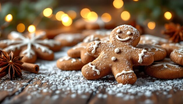Ultra Detailed Gingerbread Cookies Christmas Background