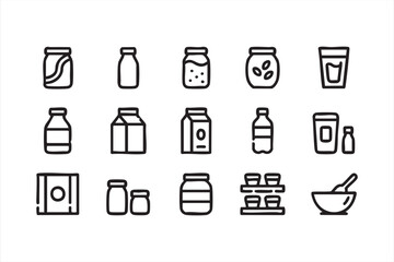 Minimal yogurt and dairy packaging icon set for food branding