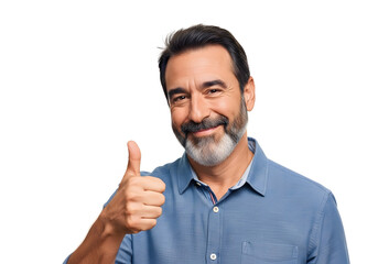Thumbs Up: A portrait of a man with a beard, gives a thumbs-up sign, suggesting approval, support, or agreement.