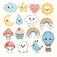 Adorable Nursery Icon Pack with Sun, Mushroom, and Heart