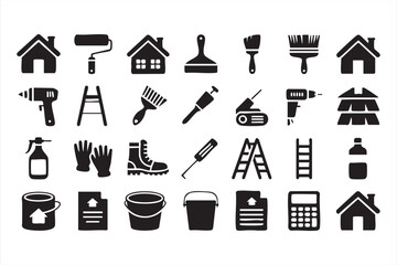 Bold building and renovation tools icons for contractors