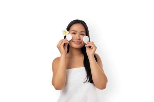 Spa day with cotton pads and skincare, isolated, PNG
