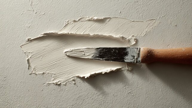 Wall Surface Being Prepared With a Putty Knife for Painting or Finishing Work at a Construction Site During Daylight Hours