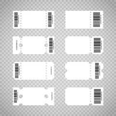 Coupons, voucher, ticket template set. coupon mockup, ticket, discount voucher, festival pass and voucher. Tickets for events, circus, show. Vector illustration