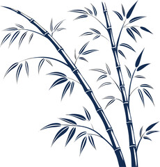 Naklejka premium Dark blue bamboo branches with leaves illustration isolated on white