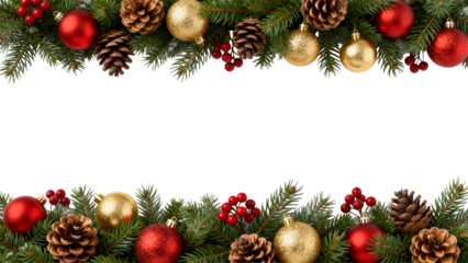 Vibrant holiday decorations with pine, ornaments, and berries for festive celebrations