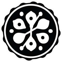 Obraz premium Elegant abstract black and white circular emblem with stylized floral design and wavy border