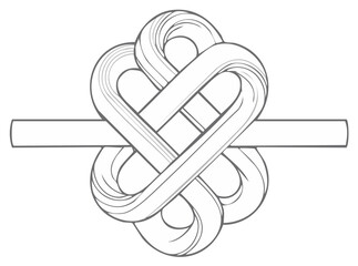 Intricate Celtic Love Knot Design with Interwoven Heart Shapes and Decorative Horizontal Band
