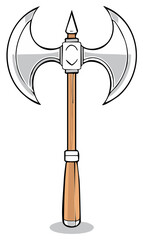 Cartoon illustration of a double bladed axe, isolated on white