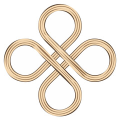 Intertwined wooden infinity symbol design illustration, isolated.  Abstract decorative element.