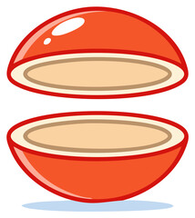 Cut cartoon fruit halves orange with a glossy effect