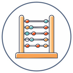 Colorful Counting Abacus with Wooden Frame and Beads Inside a Circle
