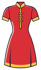 Elegant Red Qipao with Gold Trim Traditional Chinese Gown Illustration