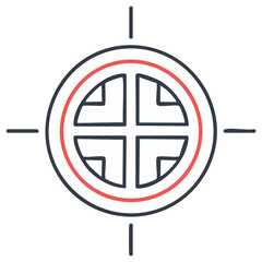 Abstract Circular Target Design with Cornered Cross Lines and Concentric Outline Red Accent for Accuracy