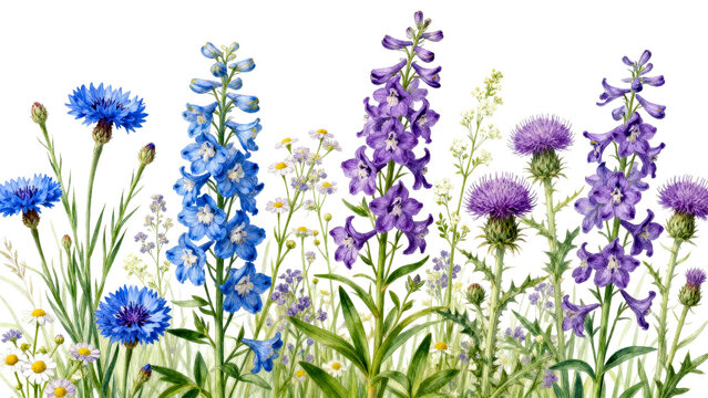 Colorful wildflowers in a vibrant garden display with various shapes and sizes flourishing in natural sunlight