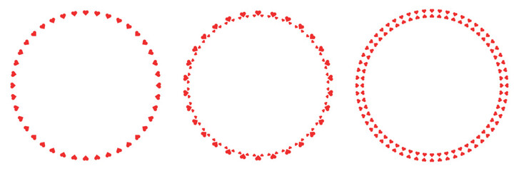 Red hearts circular frame vector set decorative hearts border for valentine's day romantic wedding card love themed ring patterns 
