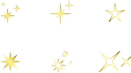 Gold Christmas star set isolated. Star Tree Topper. Shiny golden ornament decoration design. Vector, PNG or JPG