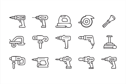 Vector power equipment icons for woodworking, repair and workshop themes
