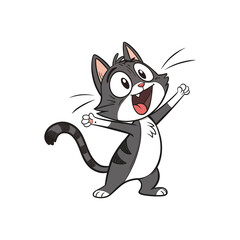 Excited cartoon cat with big eyes and open mouth