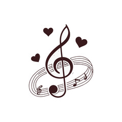Treble clef with hearts and musical notes abstract design