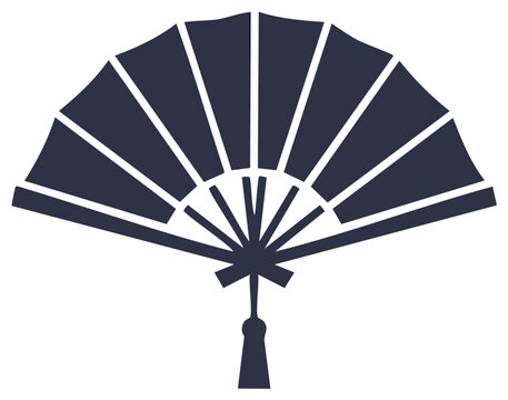 Elegant Dark Blue Folding Fan with Tassel Ornament