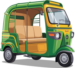 Colorful auto rickshaw illustration, traditional three-wheeler transport, Asian city taxi vehicle, public street mobility, urban transport icon