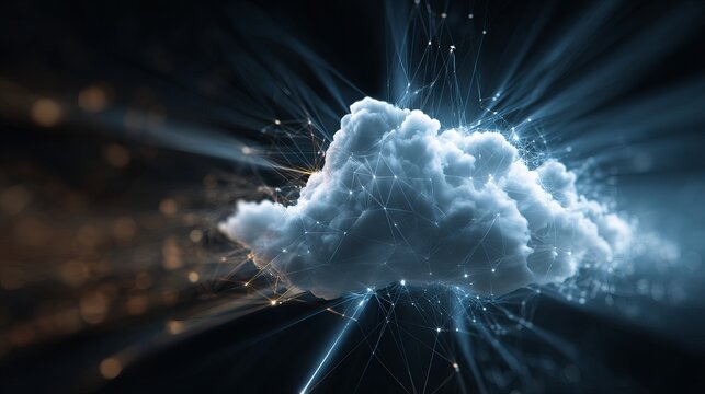 Secure cloud computing concept with stunning network connections and data flow, perfect for modern tech companies and cutting-edge technology solutions