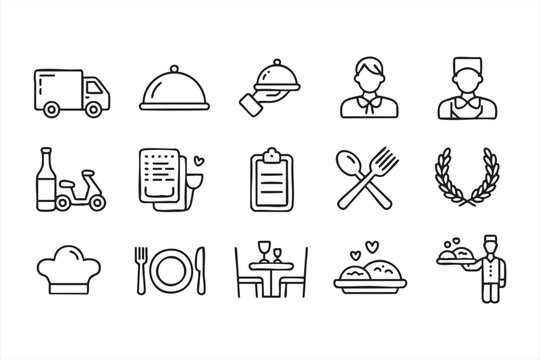 Food delivery and catering service vector icon collection for restaurant branding