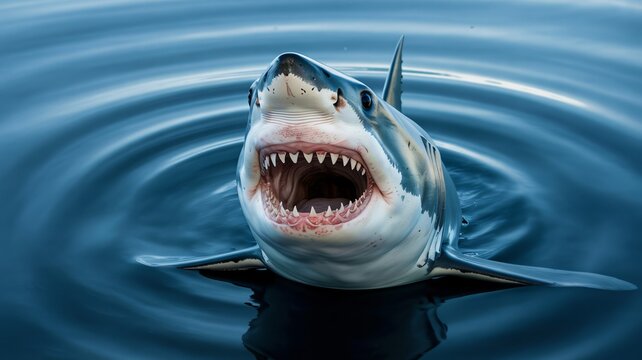 Great white shark emerges from the deep ocean with a terrifying toothy grin - Powered by Adobe