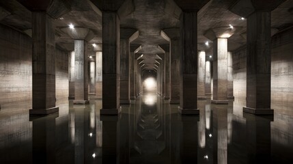 Unterirdischer Betonspeicher mit massiven Stützsäulen 