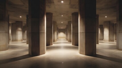 Unterirdischer Betonspeicher mit massiven Stützsäulen 