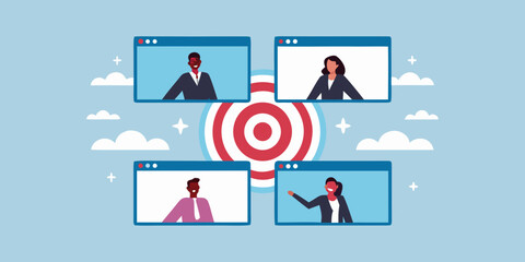 Diverse team collaborates remotely towards a common goal on a video conference