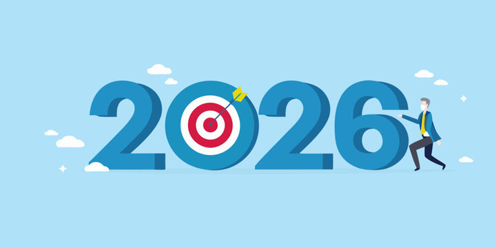 Businessman reaching goals for the year 2026