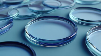 Discover crystal-clear precision with stunning laboratory glassware on a soft blue backdrop perfect for science, research, or medical design projects that demand elegance and accuracy