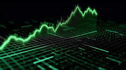 Dynamic stock market chart rising in vibrant green, a modern financial data visualization showcasing positive growth and upward trends for investments