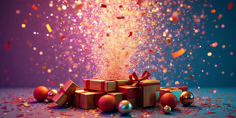 Jubilant explosion of Christmas crackers and rainbow confetti