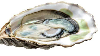 Close-up of an Open Oyster on Black Background Keywords: oyster, seafood, shellfish, mollusk