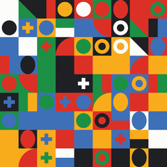 Abstract geometric pattern with colorful shapes and circles 2.