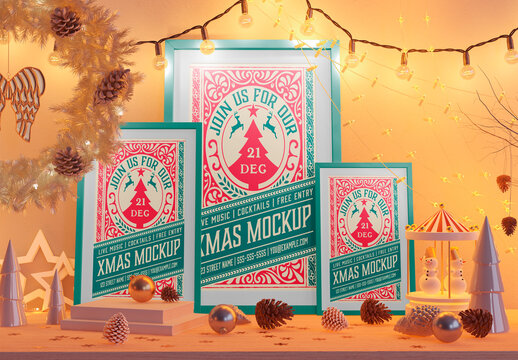 Christmas Ornament Mockup Hanging on Tree