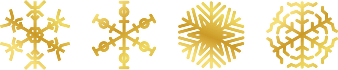 Gold snowflake set isolated. Shiny Christmas decoration element vector PNG or JPG