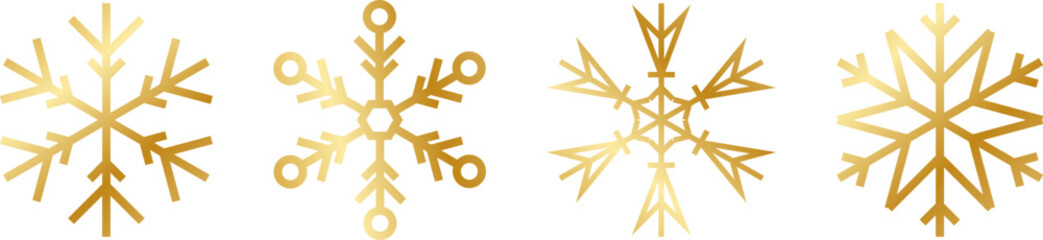Gold snowflake set isolated. Shiny Christmas decoration element vector PNG or JPG