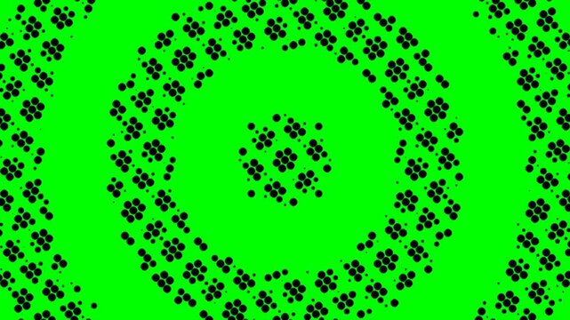Concentric Circles dot halftone Green Screen Background. Retro comic halftone animation background