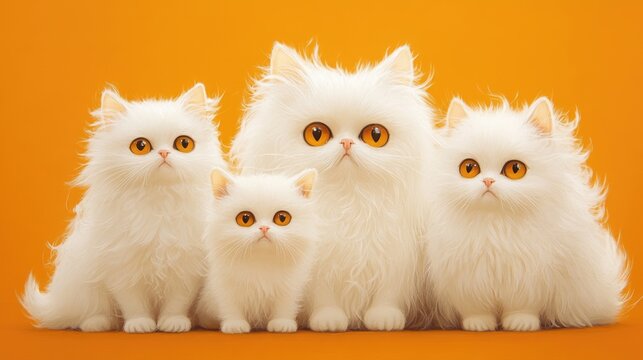 A mother cat is holding her cubs. The cubs are small and fluffy, and they are all smiling, Concept of warmth and love between the mother and her children