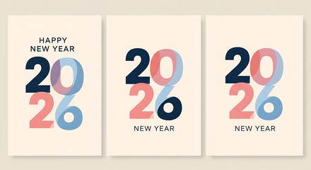 Happy New Year 2026 greeting cards with modern typography and minimalist design