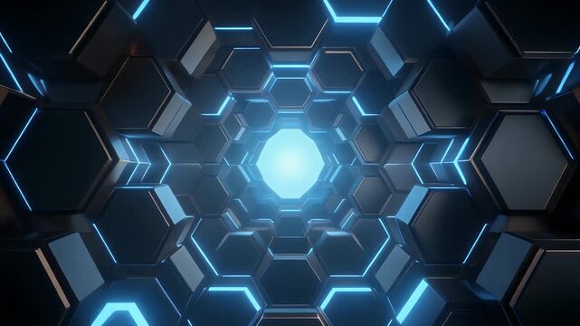Futuristic tunnel with glowing neon lights creates a dynamic tech background for your project, perfect for sleek designs and modern technology videos