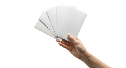Hand Holding Multiple White Envelopes on a Clean White Background