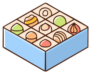 Assortment of traditional Japanese wagashi sweets in a gift box vector illustration