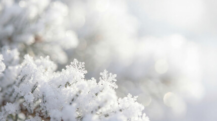 Snowy White Frost on Pine Branches Macro Texture
