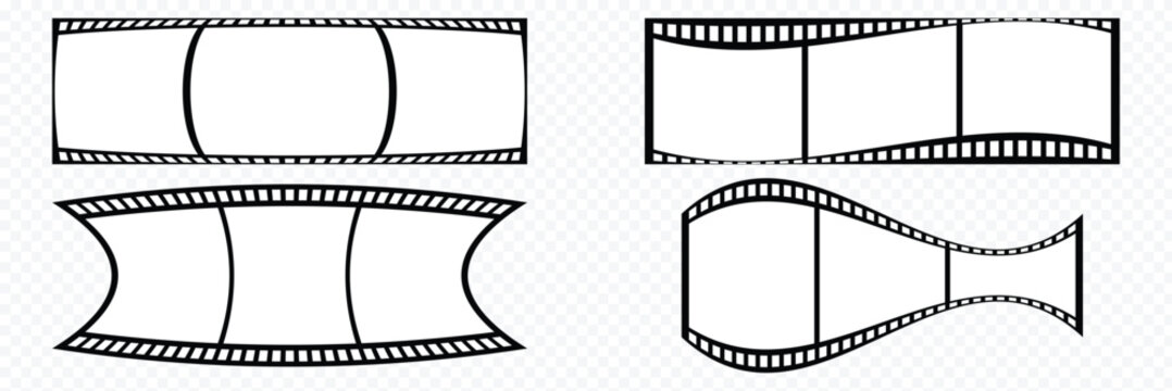 film strip illustration. movie film strip. Film tape vintage icon isolate. 3d flim roll. Abstract Cinematic Film Strip Shapes. Warped Films Strip Frames Collection. Curved Movie Reel Frame Templates