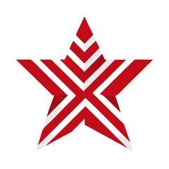 Red striped star with geometric overlay